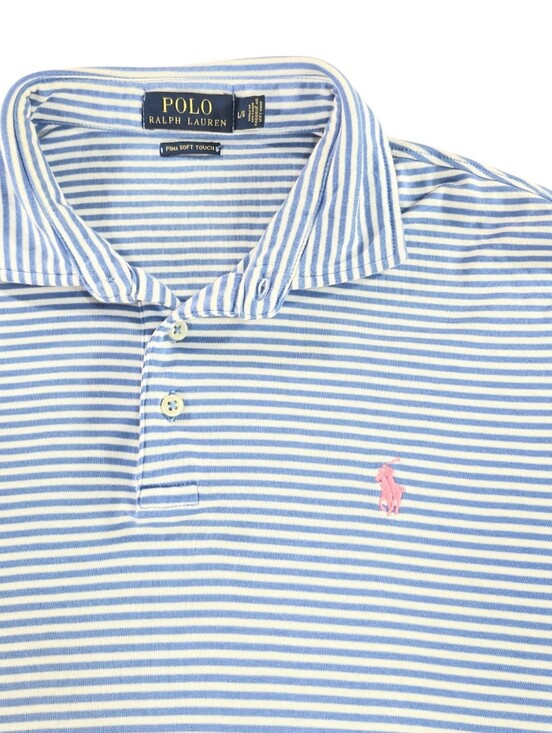 Polo Ralph Lauren Tops - Polo Ralph Lauren Women's L Pima Soft Touch Striped Polo Shirt Blue White Pink